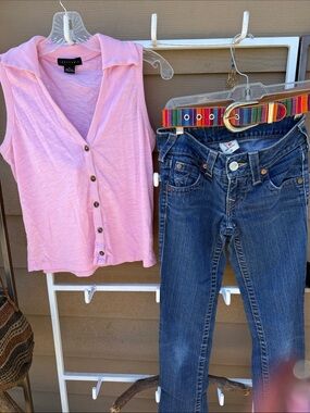 Sanctuary Pink Sleeveless Button-Front Collared Top